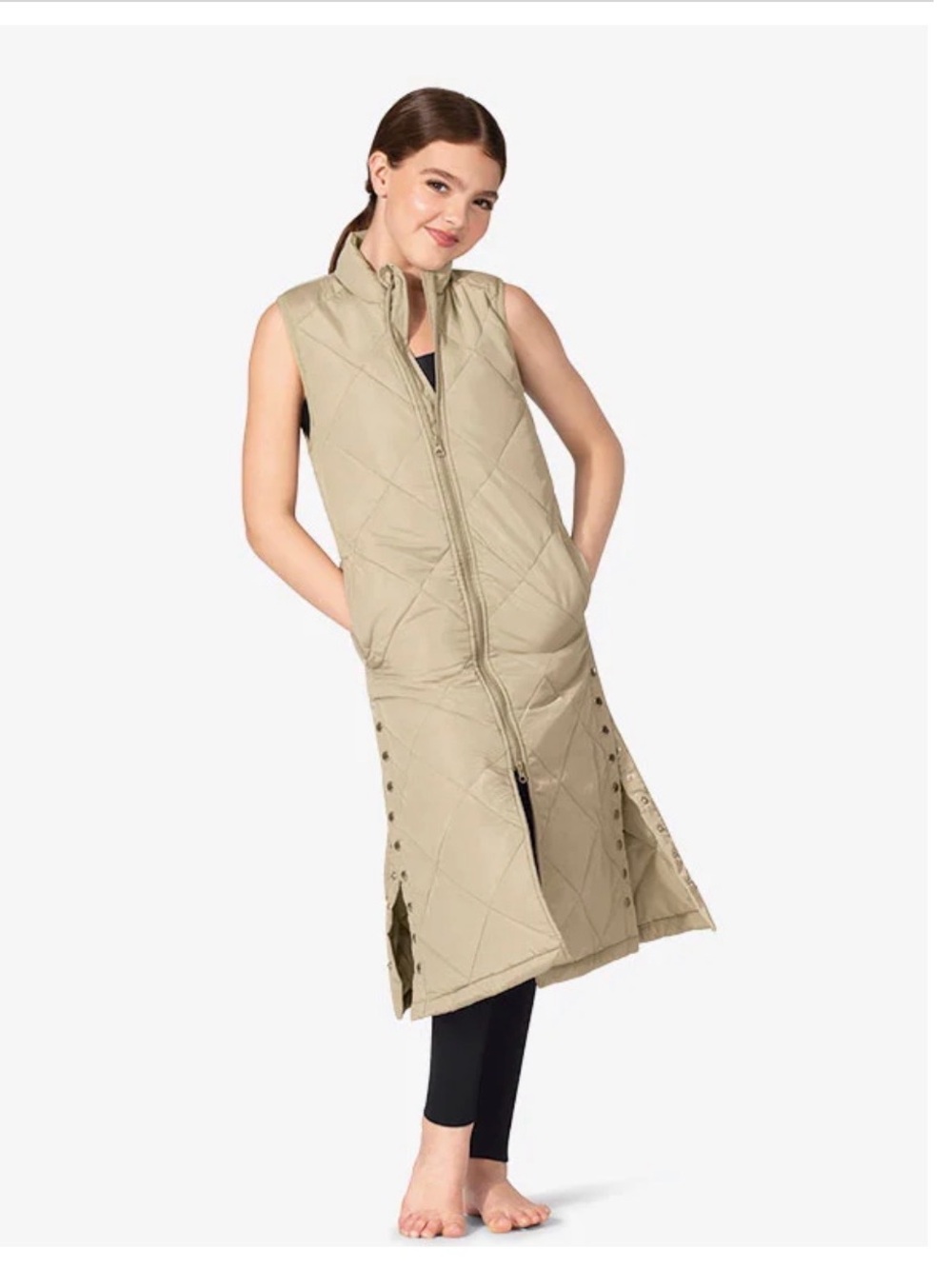 Girls long zip up warm up vest by Mariia